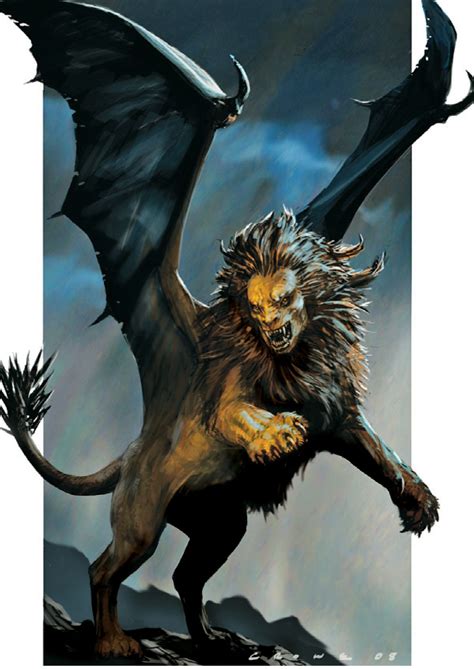 Manticore - head of a man, body of a lion, bat wings and a scorpions ...