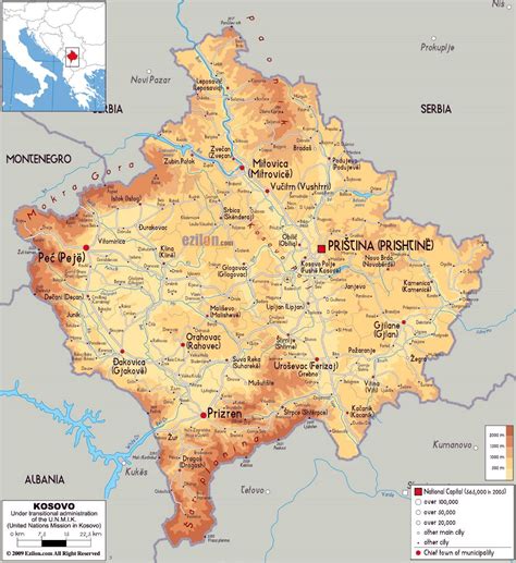 Large physical map of Kosovo with roads, cities and airports | Kosovo ...