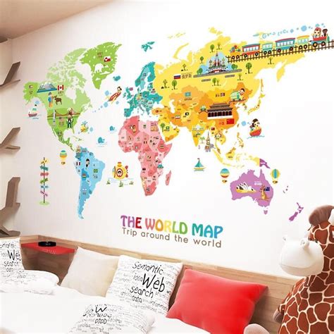 Large World Map Wall Decal – the treasure thrift World Map Wall Decal ...