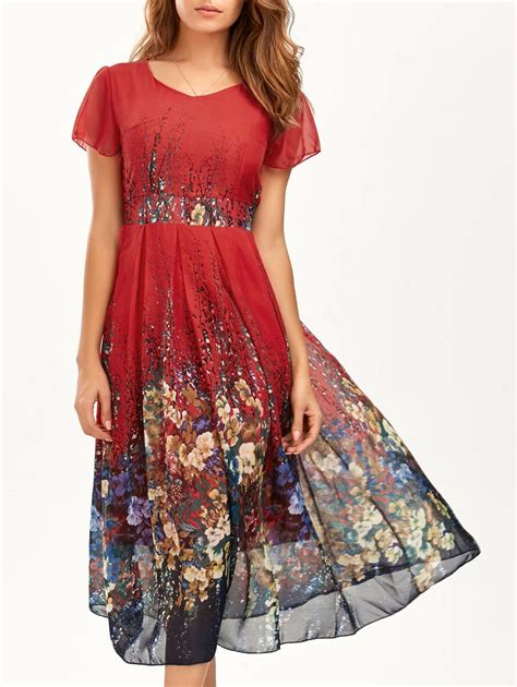 [47% OFF] Casual Bohemian Floral Flowy Midi Dress | Rosegal