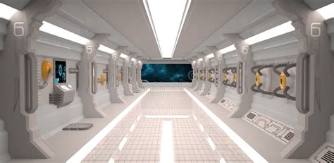 Futuristic Design Spaceship Interior With Metal Floor And Light Panels ...