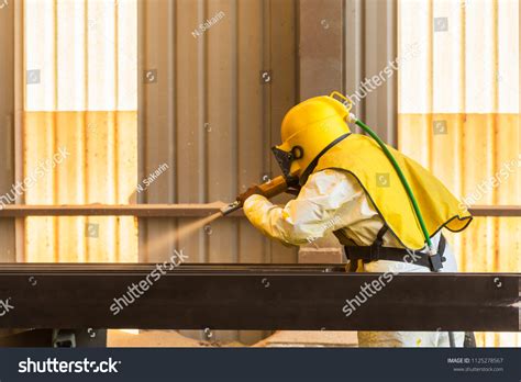 Sand Blasting Process Industial Worker Using Stock Photo 1125278567 ...