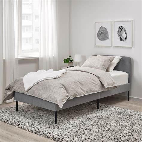 SLATTUM Upholstered bed frame, Knisa light gray, Twin - IKEA