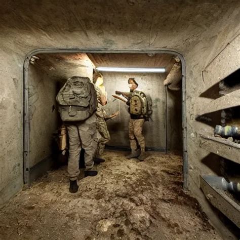 interior of bunker filled with military and survival | Stable Diffusion ...