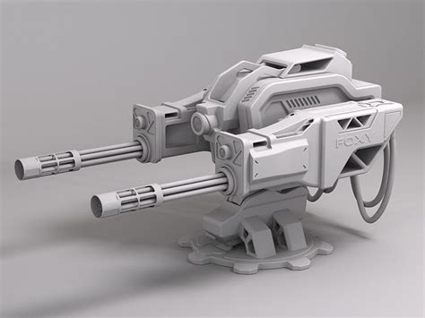 Sci Fi Machine Gun Turret Minigun Military Weapon Robot 3D model | CGTrader