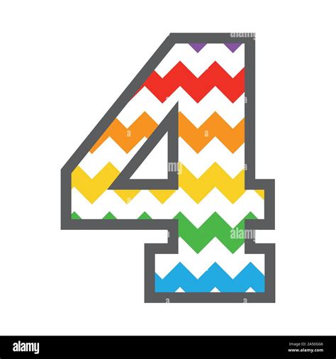 4 Four Chevron Number w colorful rainbow pattern and grey border Stock ...