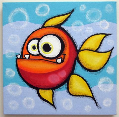 fUNNy FiSH 12x12 original acrylic painting on canvas fish