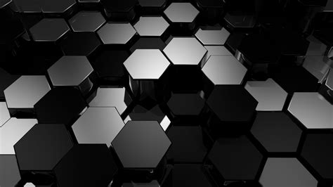 3D Hexagonal Patterns: Striking Black and White HD Wallpaper