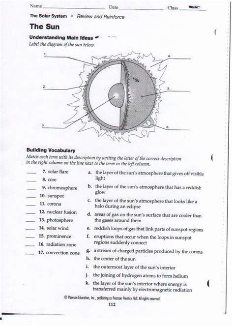 50 Layers Of The Sun Worksheet