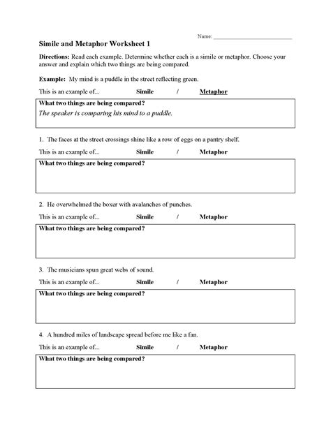 Simile and Metaphor Worksheet 1 | Figurative Language Activity