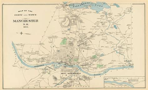 Vintage Map of Manchester NH - 1892 Drawing by CartographyAssociates ...