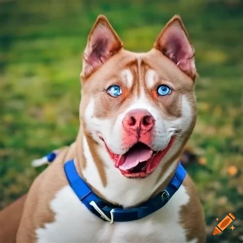 Red american bully husky mix with blue eyes