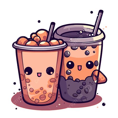 Boba Tea Vector, Sticker Clipart Two Cups Of Bubble Tea With Cartoon ...