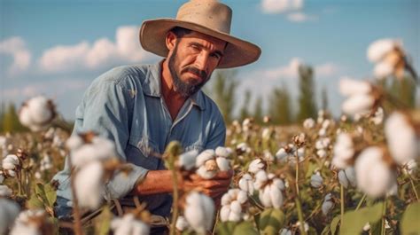 Premium AI Image | A adult farmer in the middle of a cotton field The ...