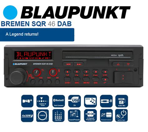 Blaupunkt Bremen SQR 46 DAB retro car radio with Bluetooth DAB USB MP3 ...