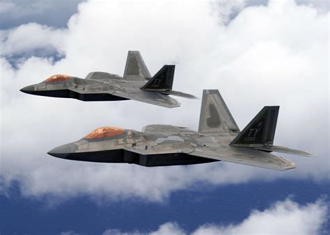 Two United States Air Force (USAF) F-22A Raptor stealth fighter jets ...