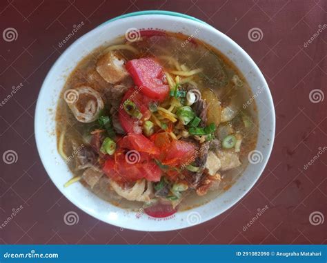 Soto Mie Bogor Close Up on the Top of Dark Chocolate Table Stock Photo ...