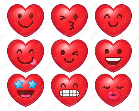 Heart Emoji Clip Art: Smiley Face, Digital Download, Clipart, Emoticons ...