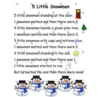 Winter Poem Five Little Snowmen by Jennifer Lockner | TpT