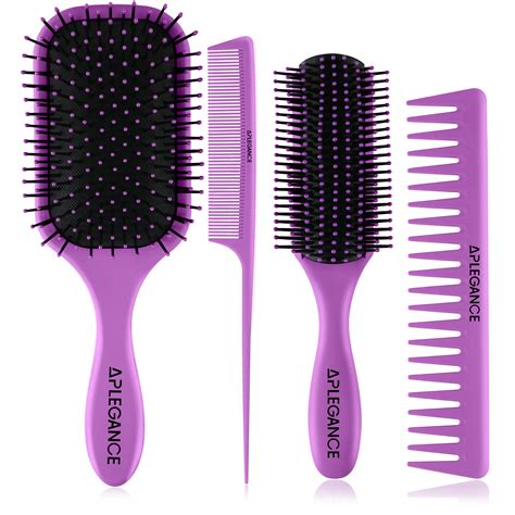 Hair Brush Set of 4 - Detangler, Styling Brush, Tail Comb, WideTeeth ...