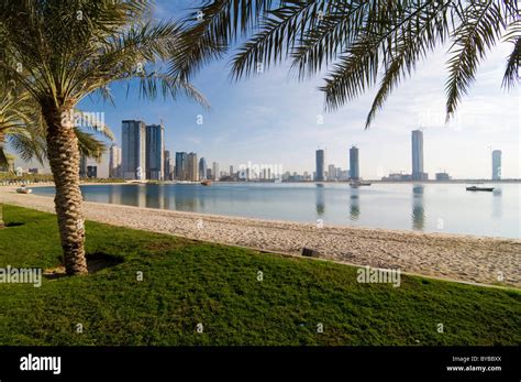 Skyline of Sharjah City, Emirate of Sharjah, United Arab Emirates ...