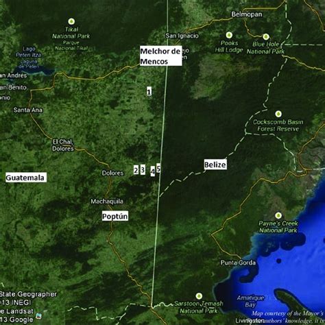 Map of communities included in the study in Petén, Guatemala. To the ...