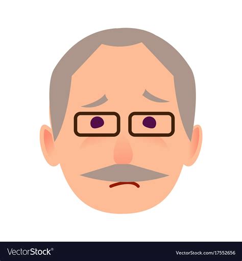 Sad old man in glasses face flat icon Royalty Free Vector