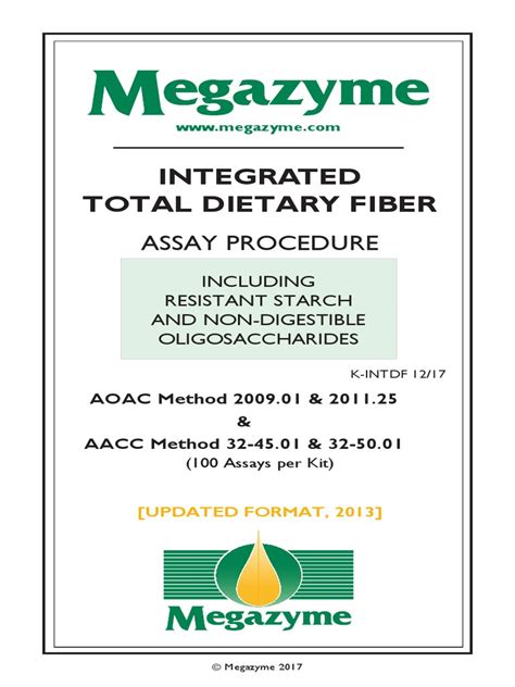 Integrated Total Dietary Fiber (K-Intdf) - Megazyme | PDF | Dietary ...