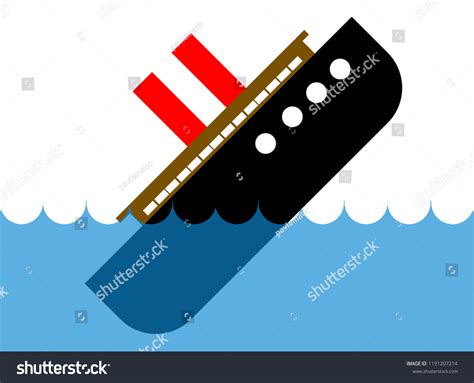 Sinking Ship Blue Water Flat Cartoon Stock Vector (Royalty Free ...