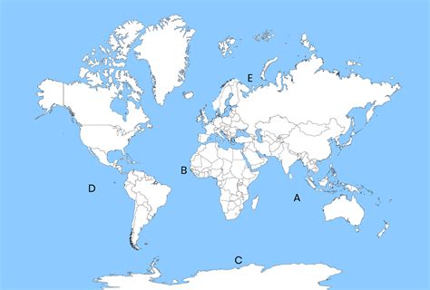 Write the name of the oceans that are marked on the outline map of the ...