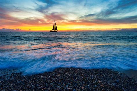 Sunset Sailboat Sailing Ocean Stock Image - Image of beautiful, surf ...