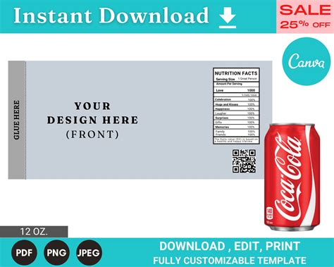 Soda Can Label Template Pop Drink Wrapper Template Instant - Etsy