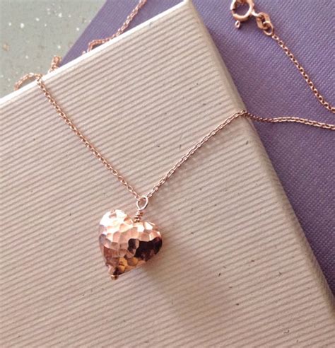 Rose Gold Hammered Heart Necklace, rose gold heart... | Wendy Shray Designs