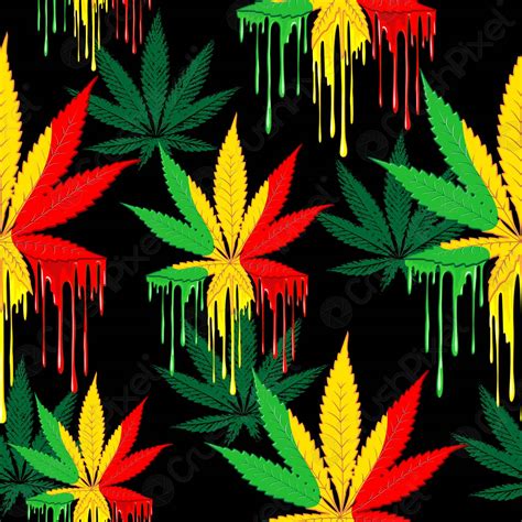 Marijuana Leaf Rasta Colors Dripping Paint Vector Seamless Pattern ...