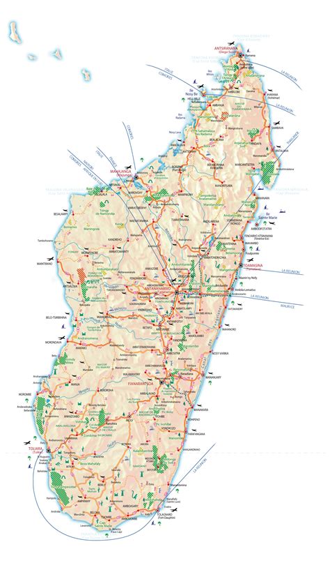 Large detailed road and tourist map of Madagascar with cities and ...