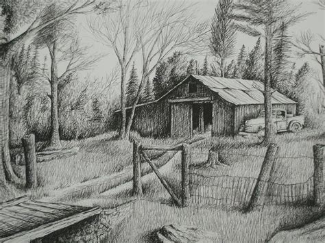 Old Barn Drawings | Mas Barn And Truck Drawing | Barn drawing ...