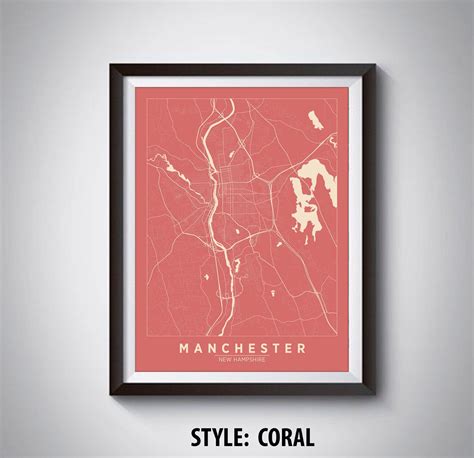 Map of Manchester NH Manchester Map Manchester Poster - Etsy