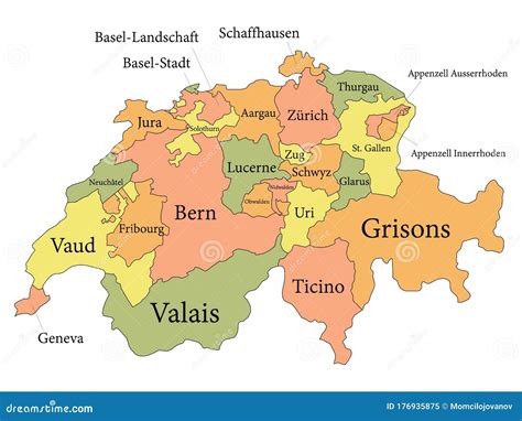 Cantons Map of Switzerland stock vector. Illustration of counties ...