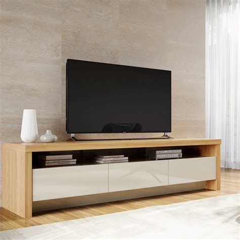 Sylvan 85.43 Inch Off White & Natural Wood TV Stand w/ 3-Drawers at ...