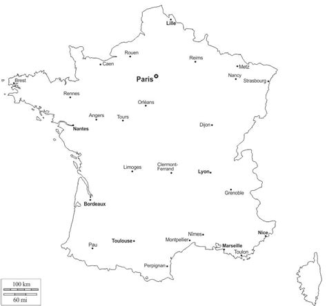 Outline map of France - France map outline with cities (Western Europe ...