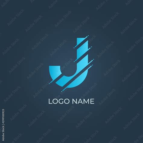 Blue letter "J" logo with lines on isolated dark background. Vector ...