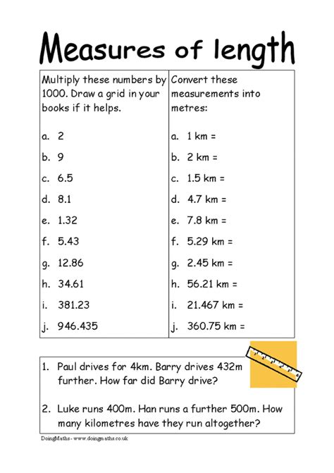 Conversion Of Length Worksheet