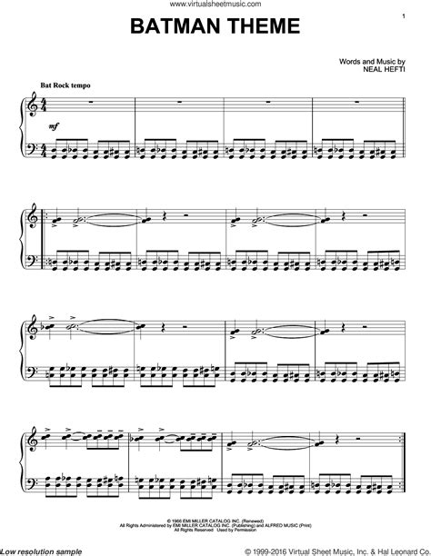 Hefti - Batman Theme sheet music for piano solo