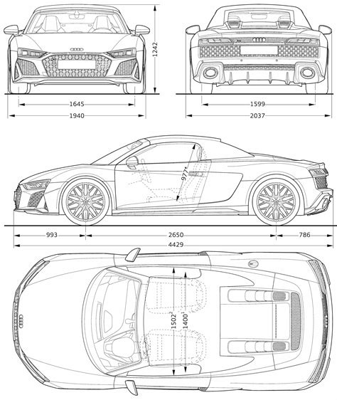 Audi R8 V10 Spyder quattro 2019 Blueprint - Download free blueprint for ...