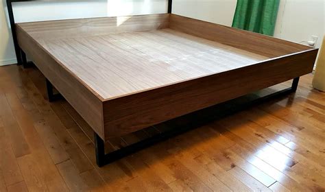 Walnut DIY Plywood Bed Frame with Welded Legs | Dans le Lakehouse