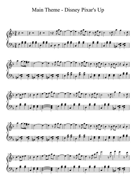 Disney Pixar: Up Theme Piano sheet music for Piano download free in PDF ...