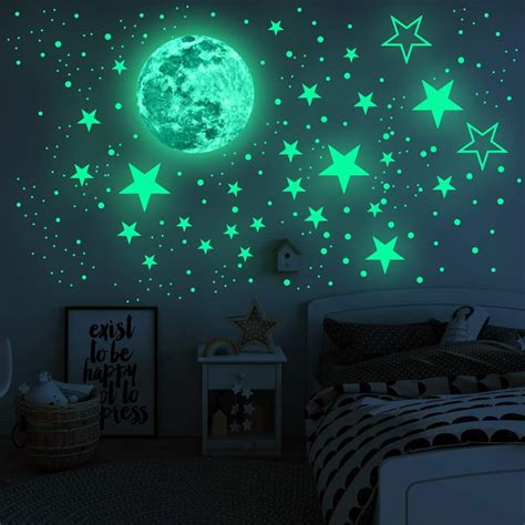 Glow in The Dark Stickers 435 Pcs Luminous Moon Dots Stars Wall Ceiling ...