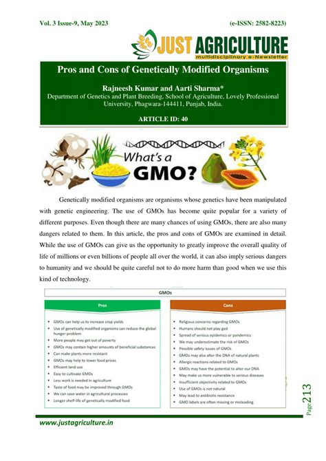 (PDF) Pros and Cons of Genetically Modified Organisms