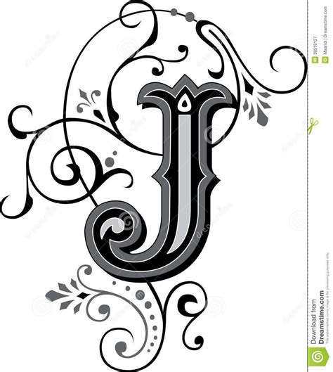 Illustration about Beautiful ornate English alphabets, Letter J ...