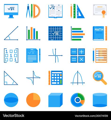 Math flat icons colorful mathematics Royalty Free Vector